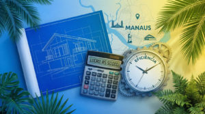 nfográfico sobre produtividade e lucro na construção civil em Manaus.